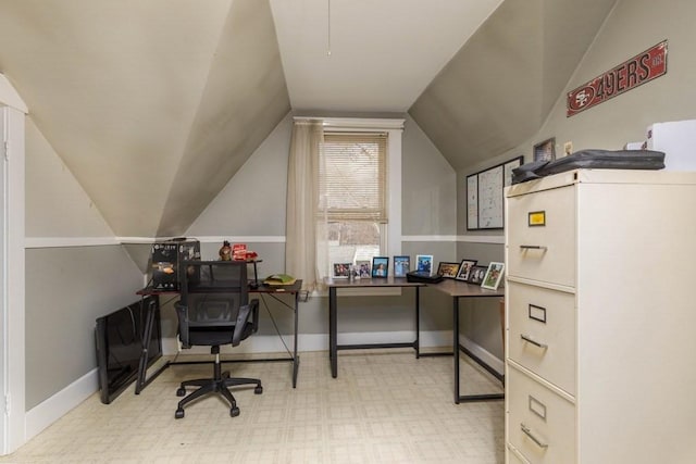 office space with vaulted ceiling