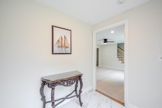 5 Betsy Ln Unit 5, Chelmsford, MA 01824 - corridor with stairs, light marble finish flooring, and recessed lighting