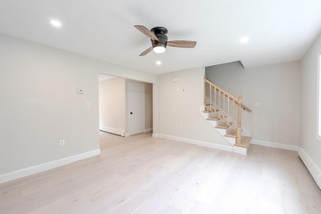5 Betsy Ln Unit 5, Chelmsford, MA 01824 - unfurnished living room with stairs, ceiling fan, light wood-type flooring, and recessed lighting