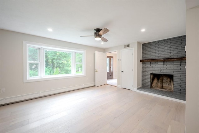 5 Betsy Ln Unit 5, Chelmsford, MA 01824 - unfurnished living room featuring ceiling fan, a fireplace, light wood finished floors, baseboard heating, and recessed lighting
