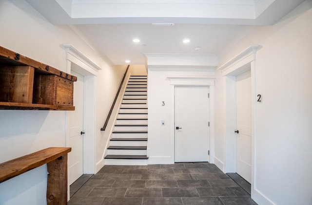 182 Merrimac St Unit 1, Newburyport, MA 01950 - foyer with stairs and recessed lighting