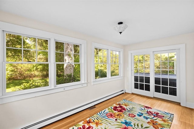 148 Pond St, Cohasset, MA 02025 - unfurnished sunroom featuring a baseboard heating unit