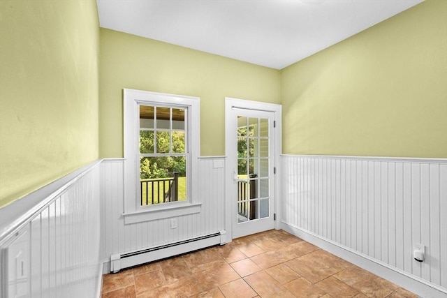 148 Pond St, Cohasset, MA 02025 - doorway featuring a baseboard radiator and a wainscoted wall