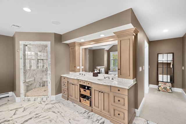 148 Pond St, Cohasset, MA 02025 - full bath featuring baseboards, a tile shower, recessed lighting, and vanity