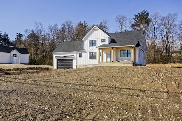 modern farmhouse with crawl space and an attached garage