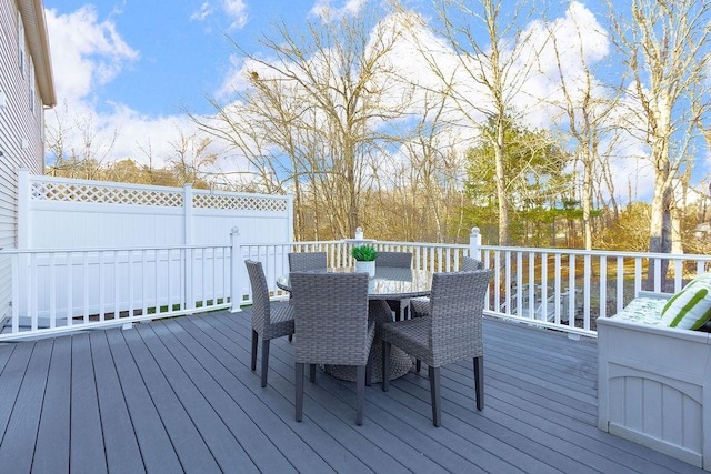 deck with outdoor dining area