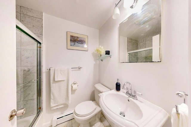 95 Maple St Unit 21, Malden, MA 02148 - full bathroom with toilet, baseboard heating, combined bath / shower with glass door, and a sink