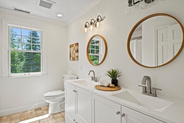 11 Ashford Ln, Andover, MA 01810 - full bathroom featuring double vanity, ornamental molding, and recessed lighting