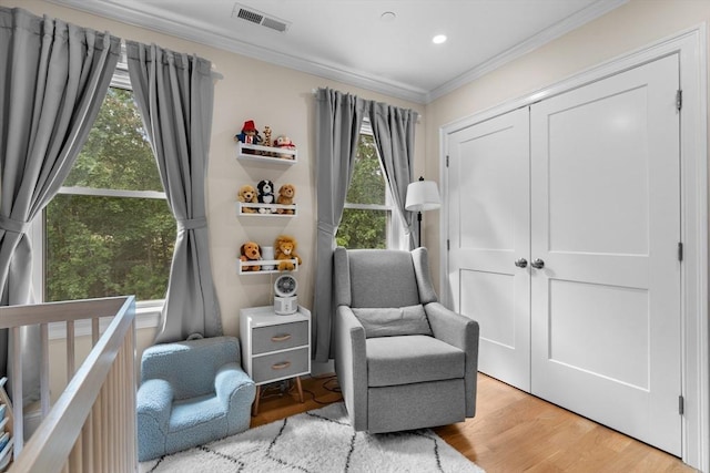 34 Colgate Rd Unit 3, Boston, MA 02131 - living area featuring crown molding, light wood-style flooring, and recessed lighting