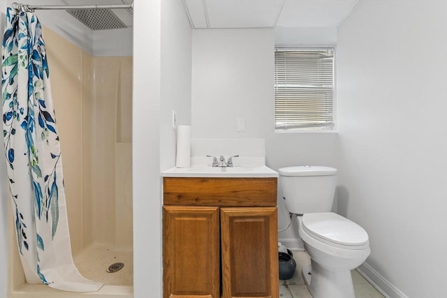 466 Lincoln St, Marlborough, MA 01752 - bathroom featuring toilet, a shower with shower curtain, vanity, and baseboards