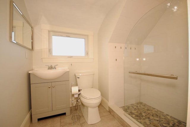 20 Beechwood Ave Unit B, Watertown, MA 02472 - full bath featuring toilet, vanity, tiled shower, tile patterned flooring, and baseboards