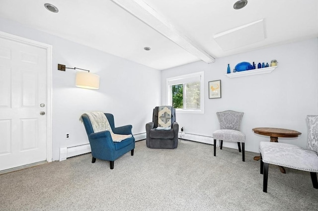 30 Eastview Rd, Hopkinton, MA 01748 - sitting room with carpet, a baseboard radiator, and beamed ceiling
