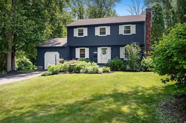 30 Eastview Rd, Hopkinton, MA 01748 - colonial house with a chimney, a garage, concrete driveway, and a front lawn