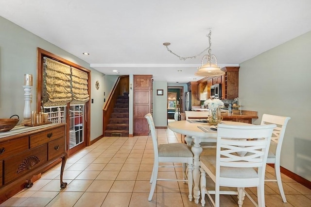 45 Point Pleasant Rd, Webster, MA 01570 - dining area with stairway, light tile patterned floors, and recessed lighting
