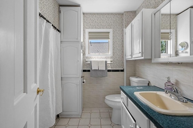 45 Point Pleasant Rd, Webster, MA 01570 - full bathroom with vanity, tile walls, wallpapered walls, and tile patterned floors