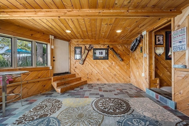45 Point Pleasant Rd, Webster, MA 01570 - entryway with wooden ceiling, wooden walls, and recessed lighting