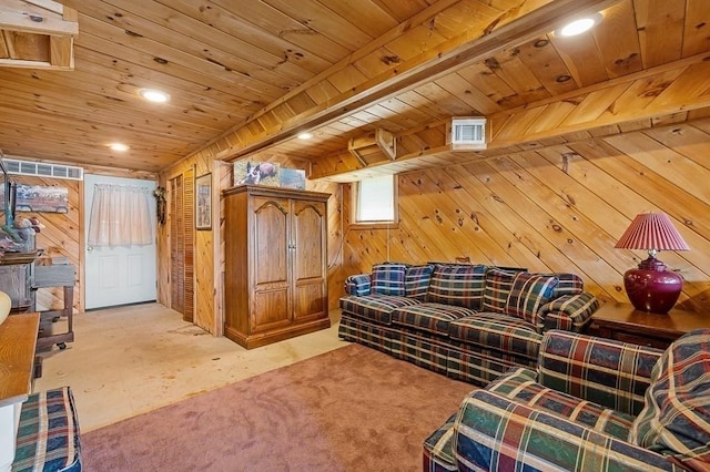 45 Point Pleasant Rd, Webster, MA 01570 - living area featuring wood walls, wood ceiling, and recessed lighting