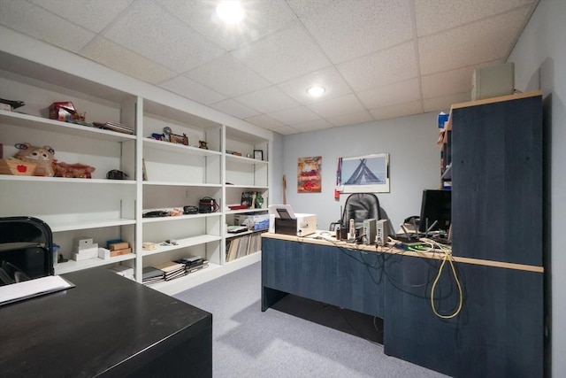 office space with carpet flooring and a paneled ceiling