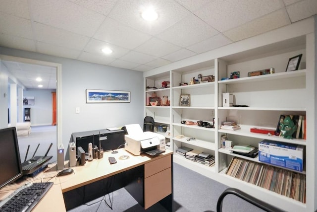 office featuring recessed lighting and a drop ceiling