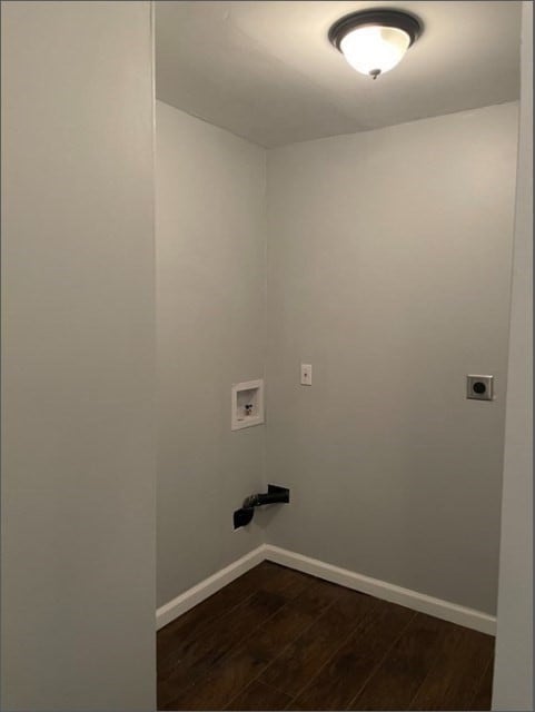 washroom with electric dryer hookup, washer hookup, and dark hardwood / wood-style floors