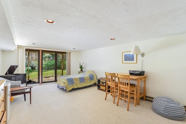 bedroom with carpet floors and a textured ceiling