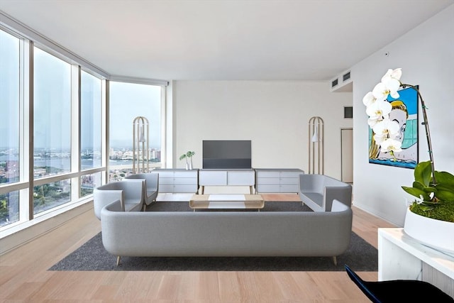 living room with hardwood / wood-style flooring