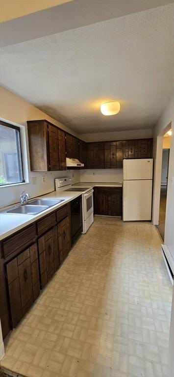 800 Bearses Way Unit 5Nb, Barnstable, MA 02601 - kitchen with white appliances, brick patterned flooring, extractor fan, dark brown cabinetry, and light countertops