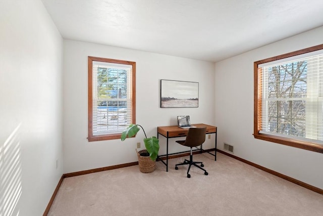 office featuring light colored carpet