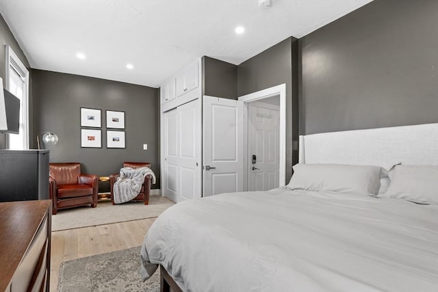 81 E Brookline St Unit 3, Boston, MA 02118 - bedroom featuring light wood-type flooring, recessed lighting, and a closet