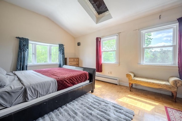 342 Townsend Rd, Groton, MA 01450 - bedroom featuring a baseboard radiator, lofted ceiling, and baseboards