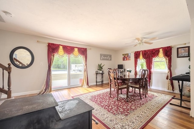 342 Townsend Rd, Groton, MA 01450 - dining space featuring wood-type flooring, ceiling fan, and baseboards