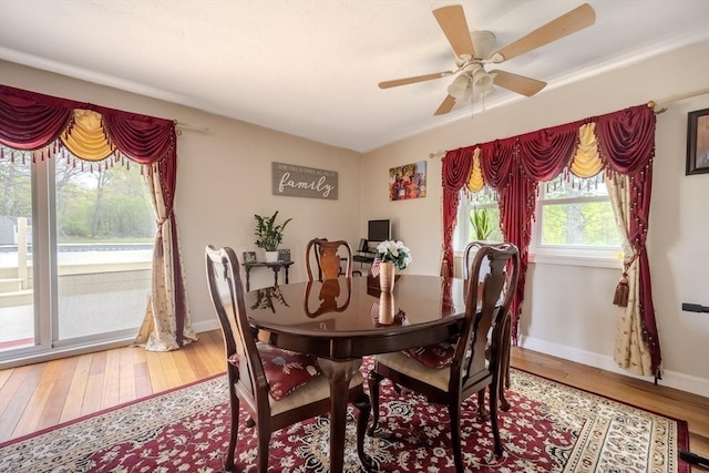 342 Townsend Rd, Groton, MA 01450 - dining room featuring light wood finished floors, a ceiling fan, and baseboards
