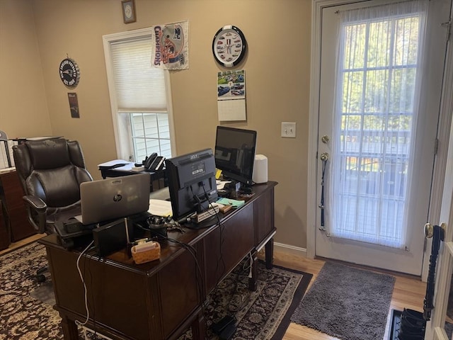 office with wood-type flooring