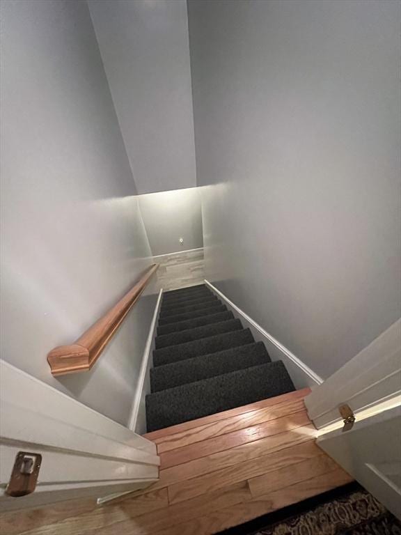 stairway with wood-type flooring