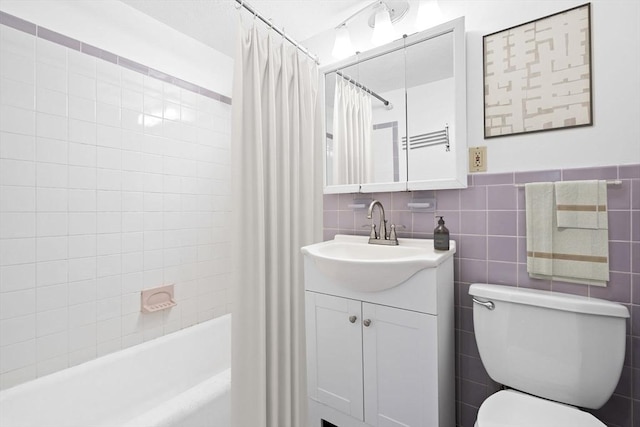 18 Pond St Unit 2, Boston, MA 02130 - bathroom with toilet, vanity, shower / bath combination with curtain, and tile walls