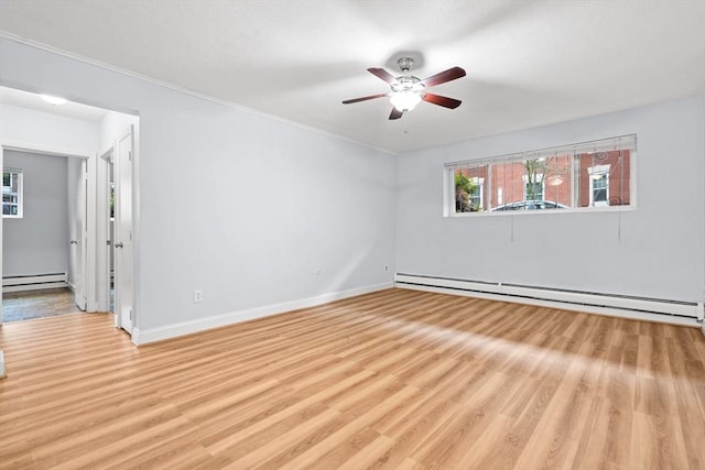 18 Pond St Unit 2, Boston, MA 02130 - spare room featuring baseboard heating, light wood finished floors, ceiling fan, and baseboards