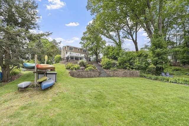 4 Elizabeth Rd, Hudson, MA 01749 - view of green lawn featuring stairway