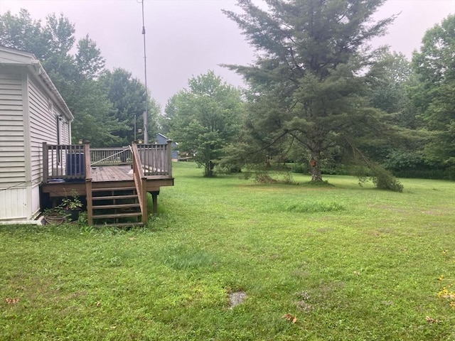 view of yard featuring a wooden deck