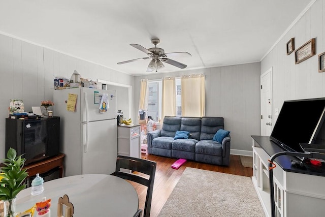 135 Snell, Fall River, MA 02721 - living room with wood finished floors, ceiling fan, and ornamental molding