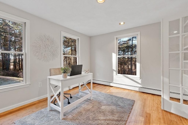 office featuring hardwood / wood-style floors and a healthy amount of sunlight