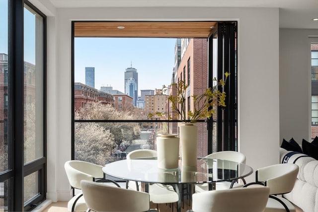 interior space featuring a view of city