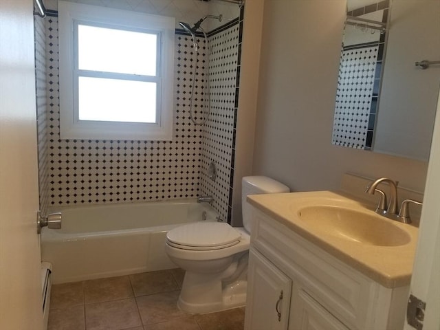 65 Reservoir St Unit 65, Holden, MA 01520 - full bathroom with tile patterned floors, vanity, washtub / shower combination, toilet, and a baseboard radiator