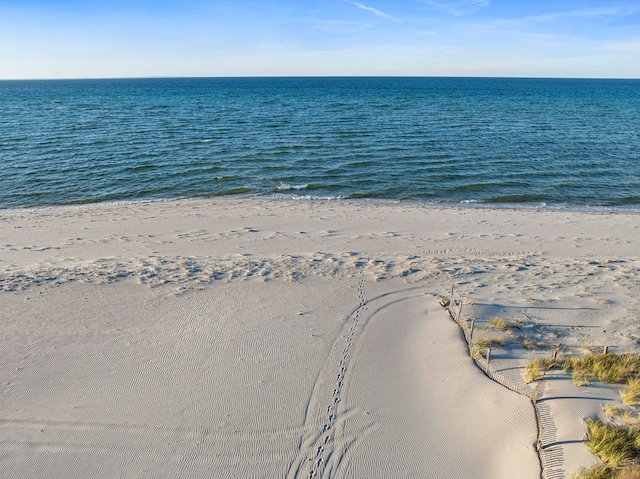 property view of water featuring a beach view