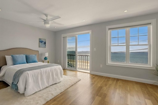 1089 Winthrop Ave Unit A, Revere, MA 02151 - bedroom featuring access to outside, baseboards, light wood-style flooring, ceiling fan, and recessed lighting