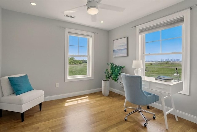 1089 Winthrop Ave Unit A, Revere, MA 02151 - office area with baseboards, light wood-style flooring, a ceiling fan, and recessed lighting