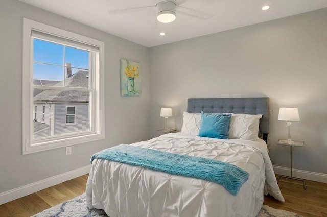 1089 Winthrop Ave Unit A, Revere, MA 02151 - bedroom featuring baseboards, wood finished floors, a ceiling fan, and recessed lighting