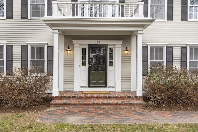 doorway to property with a balcony