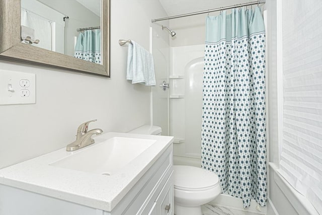 29 Maple St Unit 2, Uxbridge, MA 01569 - bathroom with vanity, shower / bath combo, and marble finish floors