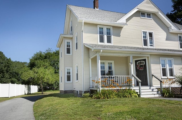 29 Maple St Unit 2, Uxbridge, MA 01569 - view of front facade with a porch, a chimney, and a shingled roof