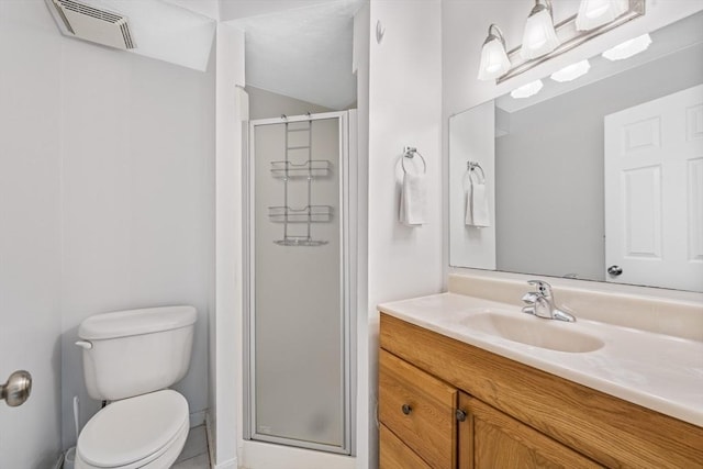 289 Market St Unit B, Boston, MA 02135 - full bathroom featuring a shower stall, toilet, vanity, and lofted ceiling